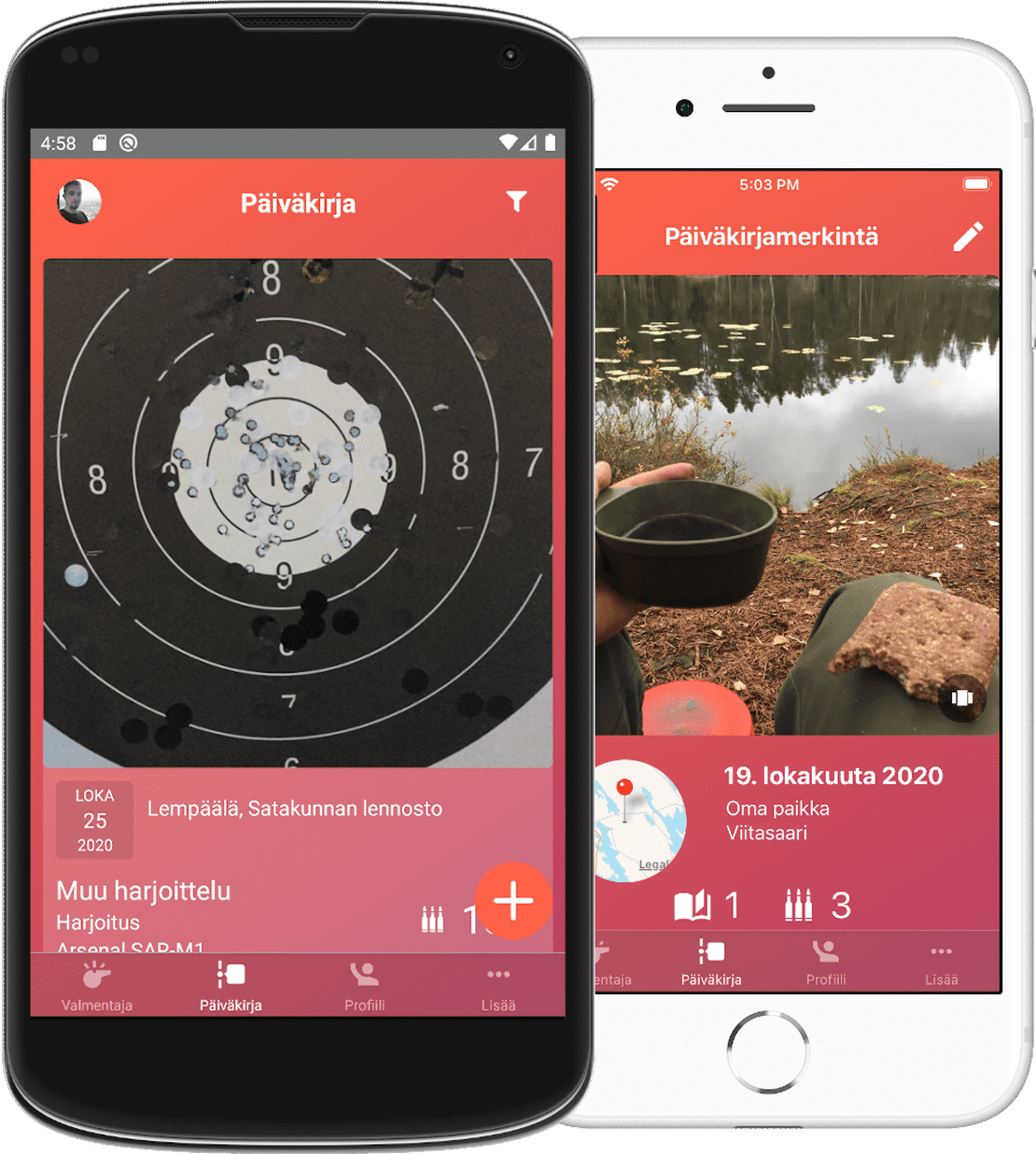 Kuva: ampumapäiväkirjasovellus iOS:lle ja Androidille