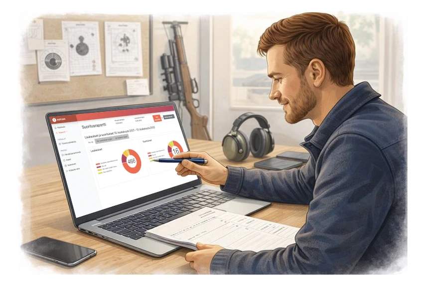 Ammunnan seurantasovelluksen analyysityökalut ja laukaustilastot