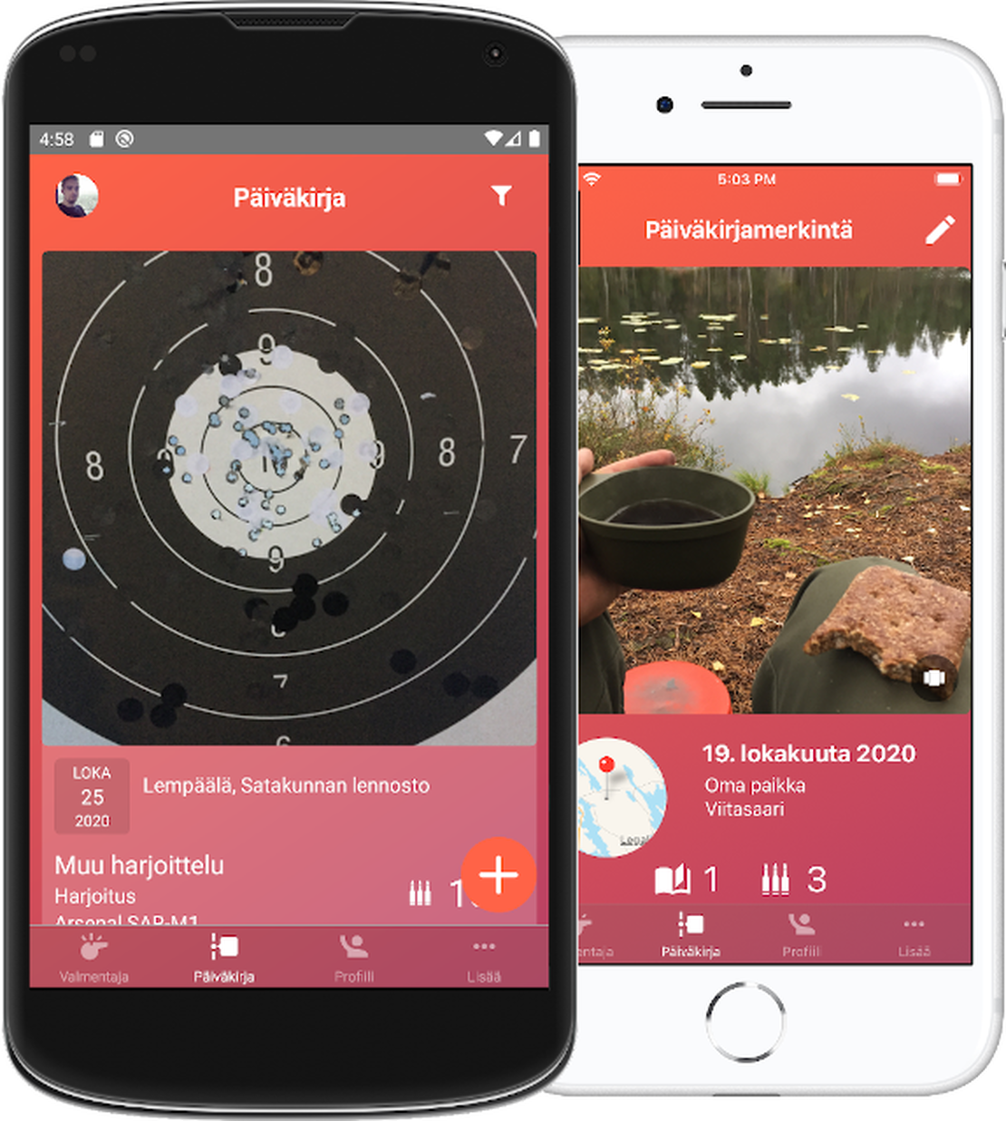 Kuva: ampumapäiväkirjasovellus iOS:lle ja Androidille